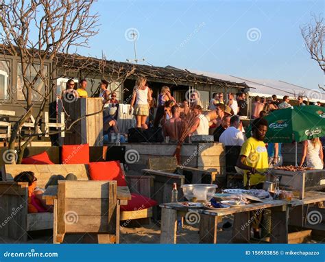 Crowded Busy Bar Restaurant On Beach Scheveningen Sun Summer People