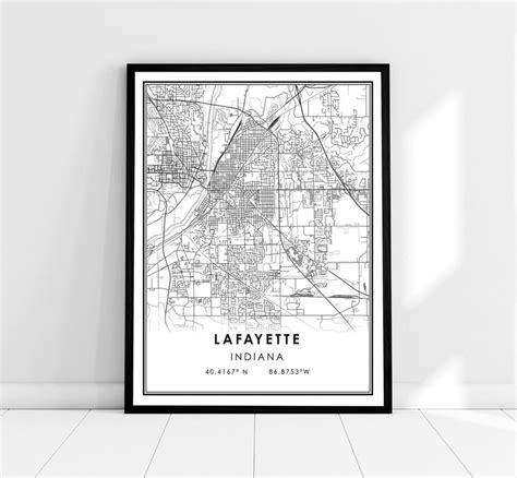 Lafayette Map Print Poster Canvas Indiana Map Print Poster Etsy