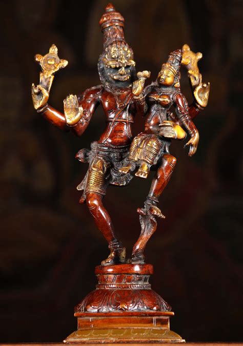 Brass Narasimha Statue Avatar Of Lord Vishnu Dancing With Lakshmi
