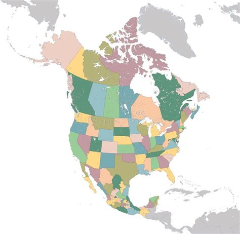 North America Map With Usa Canada And Mexico Stock Vector