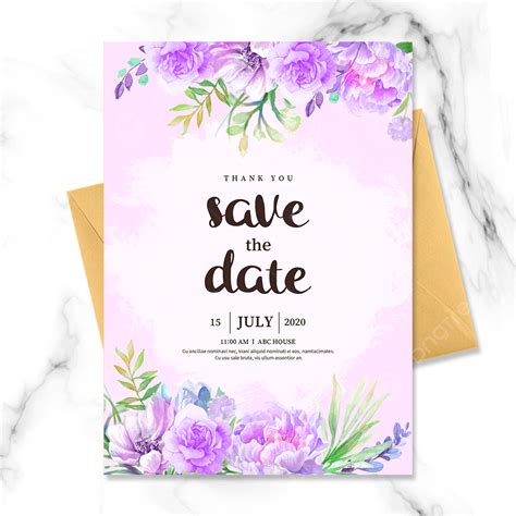 Hand Painted Purple Flower Border Wedding Invitation Template Download