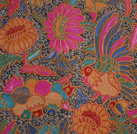Vintage Cranston Fabric Indonesian Batik Print Fabric Flowers And Chickens