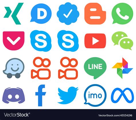 20 Flat Social Media Icons For A Modern Ui Vector Image