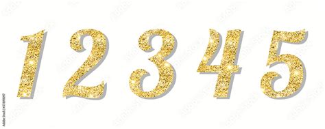 Gold Glitter Numbers Set With Shadow Part 1 Numbers From 1 To 5 With
