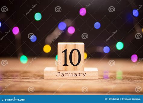 January 10th Day 10 Of January Set On Wooden Calendar On Dark