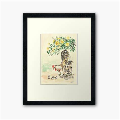 A Painting With Flowers And Birds On It Framed Art Print By The Artist