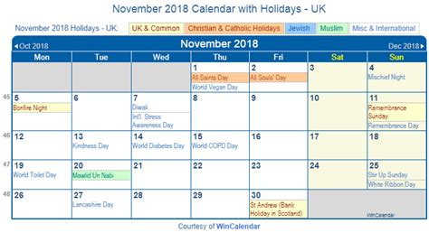 Print Friendly November 2018 Uk Calendar For Printing