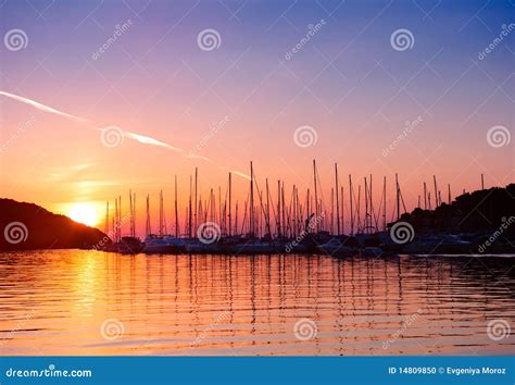 Sunset In Adriatic Sea Bay Stock Photo Image Of Sailboat 14809850