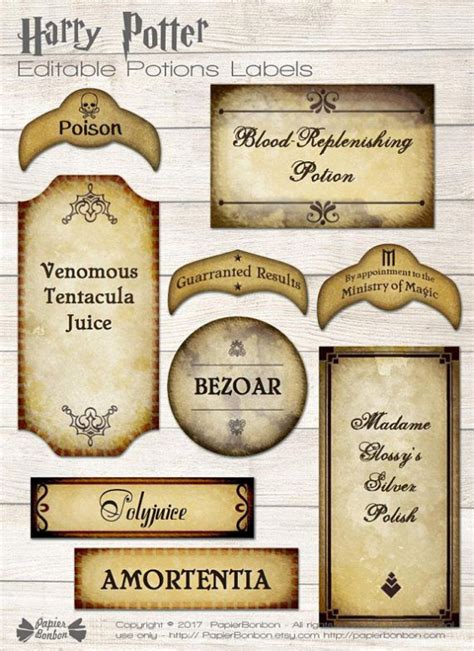 Harry Potter Editable Potions Labels Printable Wizard Tags In Harry