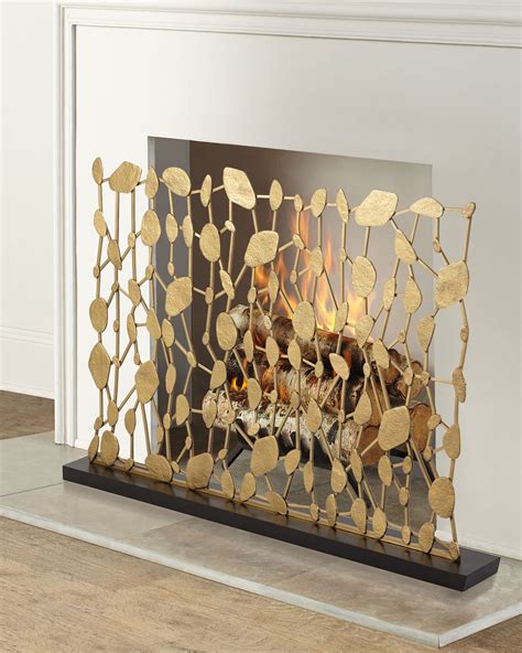 Home And Garden Neiman Marcus Golden Branch Fireplace Screen Italian Gold Finish Luxe Heating