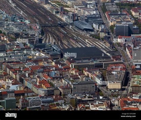 Aerial View Above Central Rail Station Munich München Hauptbahnhof