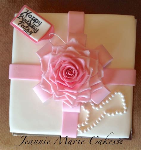 You also can select several matching options here!. Pink ombré fondant realistic rose, fondant covered square cake, gift box, pearls, cake ...
