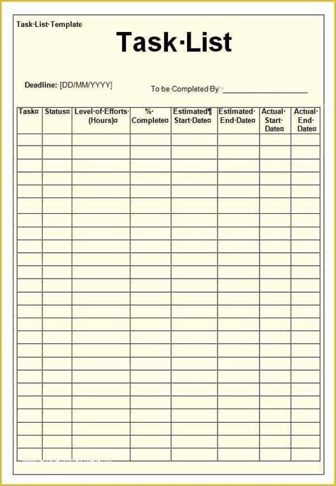 Free Task Template Of Task List Templates Word Excel Pdf Formats