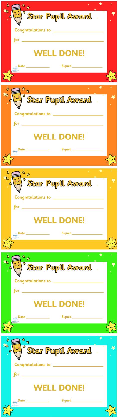 Twinkl Resources Star Pupil Award Certificate Classroom