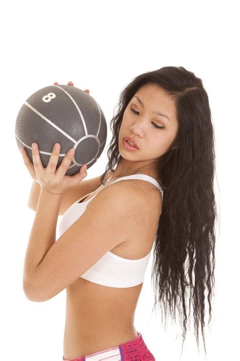 asian woman fitness medicine ball stock image image of pose exercise 29372459