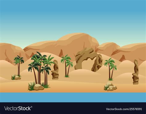 Desert Landscape Background Scene For Cartoon Vector Image