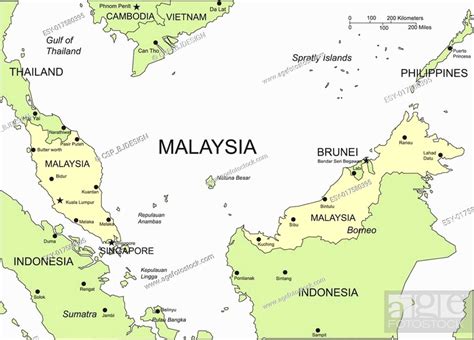 Malaysia Major Cities And Capital And Surrounding Countries Stock