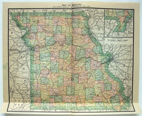 Original 1885 Railroad Map Of Missouri By Rand Mcnally Antique Ebay