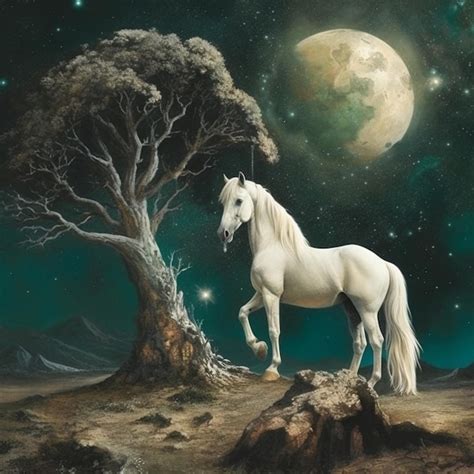 Premium Ai Image Painting Of A White Horse Standing In Front Of A