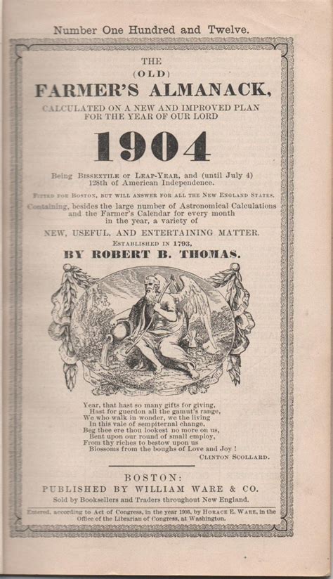 Old Farmers Almanac 1904 By Robert B Thomas Fair Etsy Old Farmers