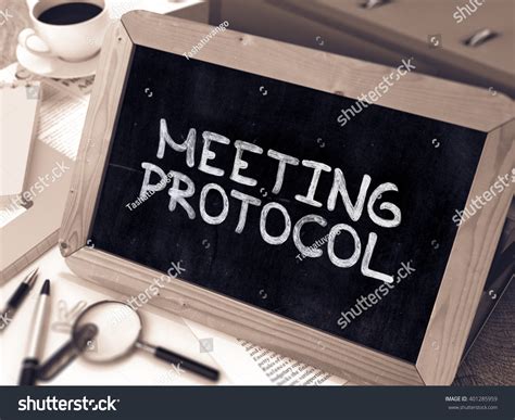 Meeting Protocol Concept Hand Drawn On Chalkboard On Working Table