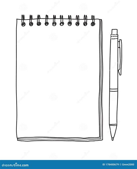 Notebook Paper And Pen Vector Line Art Illustration Stock Vector