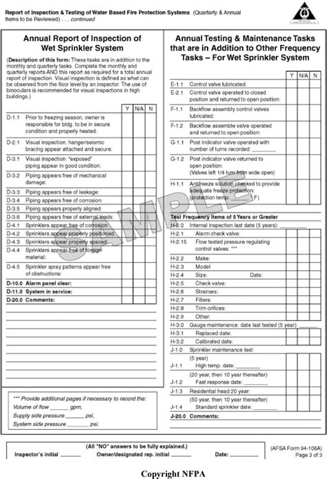 Document actions taken on back.) monthly safety inspection. Nfpa Build Monthly Inspection Forms : Nfpa 25 Standard For ...