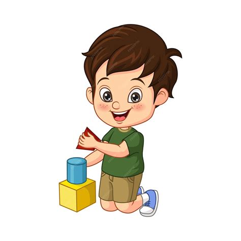 Niño De Dibujos Animados Jugando Con Cubos Vector Premium