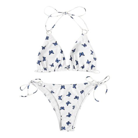 swimwear bikini set bathing suit womens butterfly print sling bikini two piece push up pad