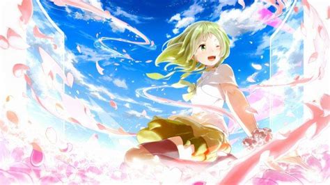 Anime Girls Vocaloid Megpoid Gumi Winking Skirt Thigh Highs Green