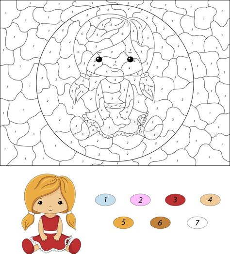 Cartoon Doll Red Dress Color Number Educational Game Stock