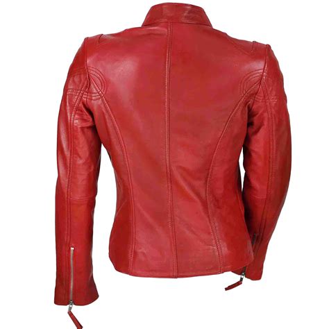 Ladies Womens Genuine Real Leather Vintage Slim Fit Red Brown Biker