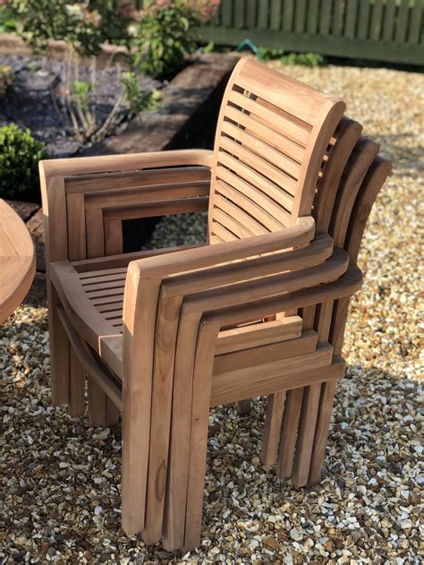 Teak Garden Furniture Folding Table With 6 Stacking Chairs Chelsea
