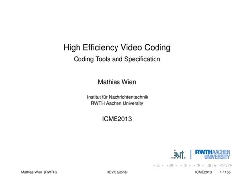 Tutorial High Efficiency Video Coding Coding Tools And Specificationpdf