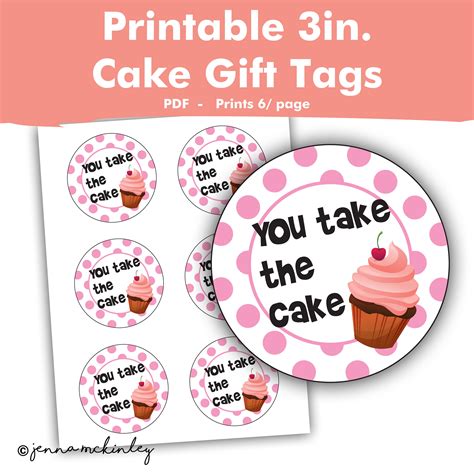 Printable You Take The Cake Pun T Tag Fundraiser Ideas Cute Etsy Uk