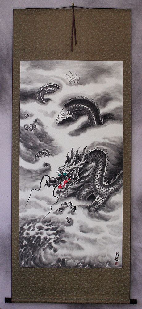 Flying Chinese Dragon Asian Wall Scroll Tigers