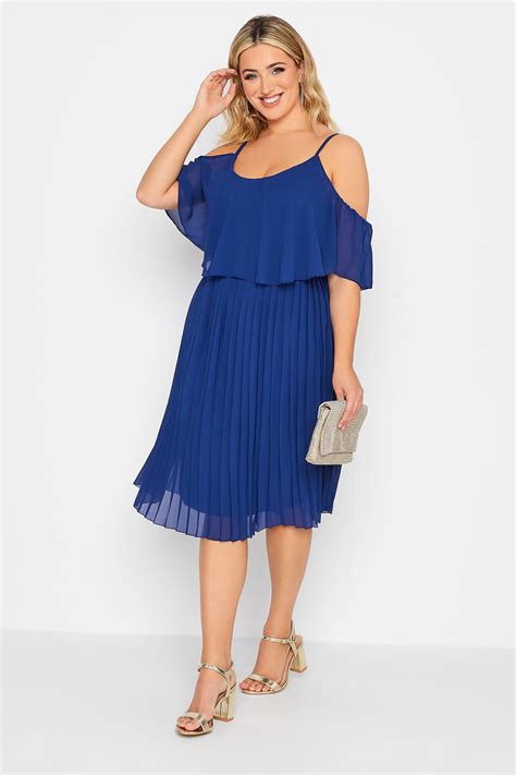 yours london plus size cobalt blue pleated overlay midi dress yours clothing