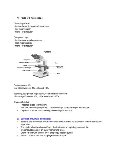 Bisc 120 Lab Exam Notes Parts Of A Microscope Dissectingstereo To