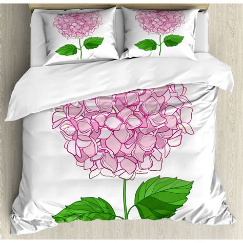 Hydrangea Duvet Cover Set King Size Hand Drawn Pinkish Floral Petals