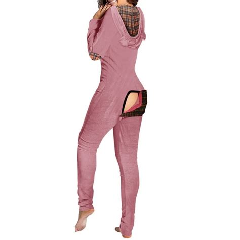 Purcolt Womens Plus Size Sexy Onesie Pajamas Button Down Butt Back Flap Jumpsuit Sleepwear Bear