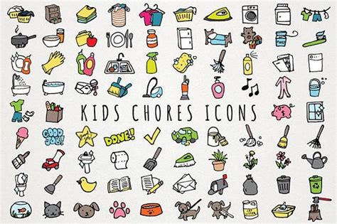 Kids Chores Icons Set Daily Tasks Organizer Clipart Chore Chart
