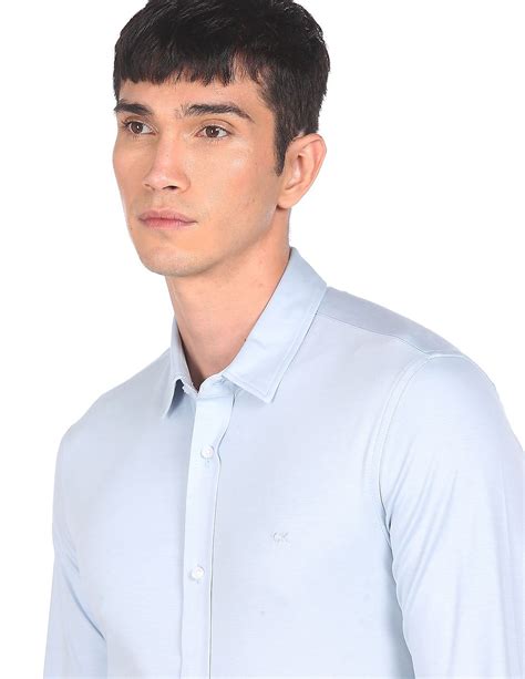 Buy Calvin Klein Men Light Blue Slim Fit Smooth Cotton Casual Shirt
