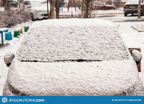Car Covered With Snow In The Winter Blizzardextreme Snowfall Stock
