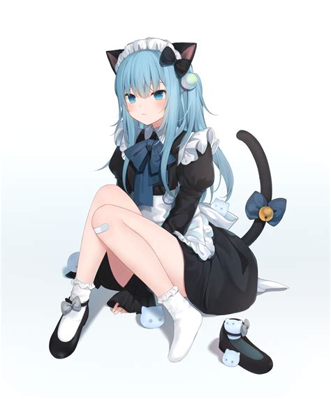 454702 Animal Ears Blue Hair Amashiro Natsuki Anime Cat Girl Blue