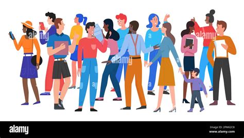 People Walk In Crowd Vector Illustration Cartoon Different Ages And