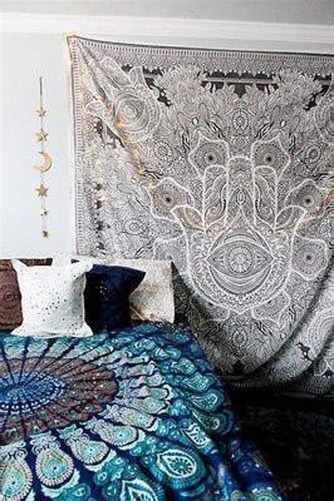 Gray Hamsa Hand Tapestry Bohemian Gray Wall Hanging Tapestries Etsy