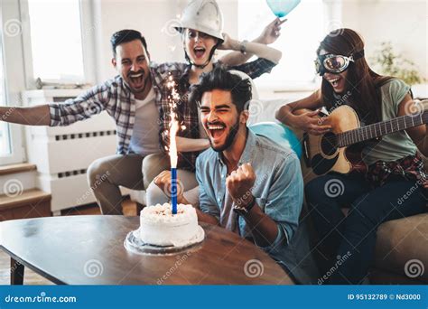 Cheerful Young Friends Having Fun On Party Stock Image Image Of