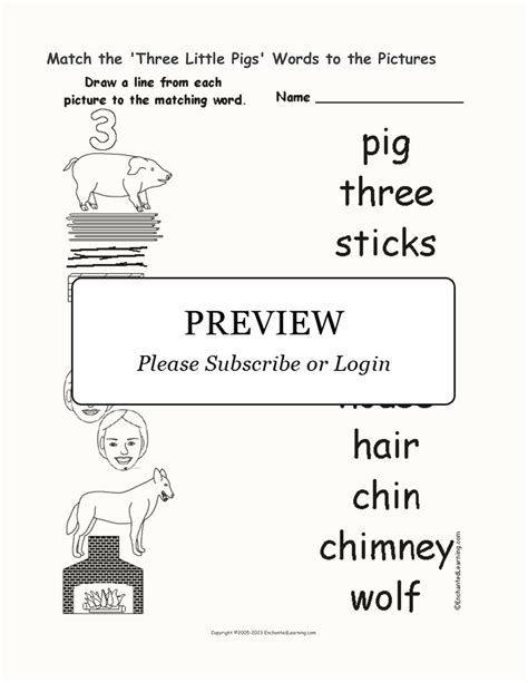 Match The Three Little Pigs Words To The Pictures Enchanted Learning