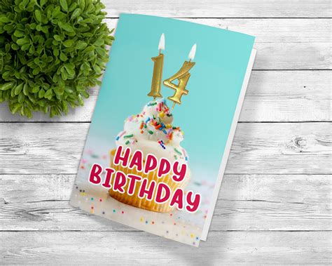 Custom Printable 14th Birthday Greeting Downloadable 14th Birthday