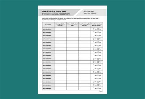 Substance Abuse Assessment Editable Fillable Printable Pdf Template